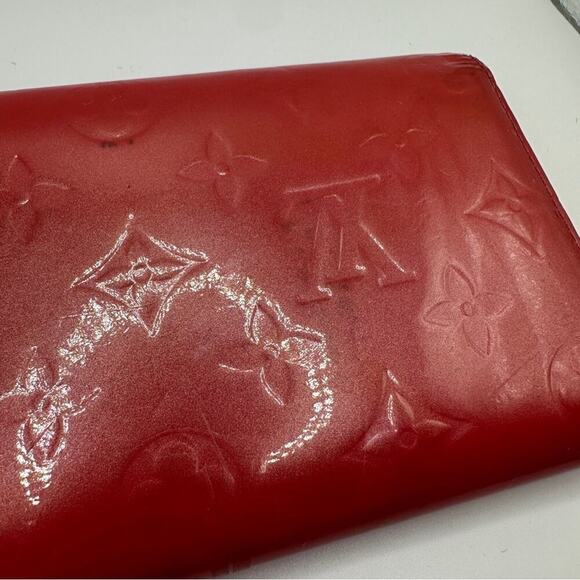 Louis Vuitton Monogram Vernis Porte Feuille Sarah Long Bifold Wallet Red 7.5 x 4 - Picture 10 of 14